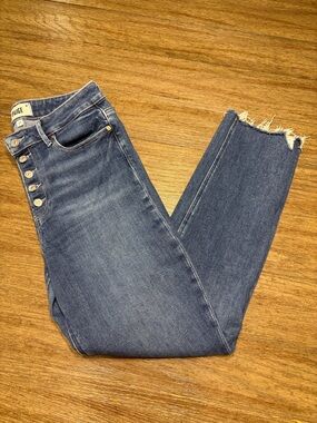 PAIGE High-Rise Button-Fly Ankle Jeans in Medium Blue Wash